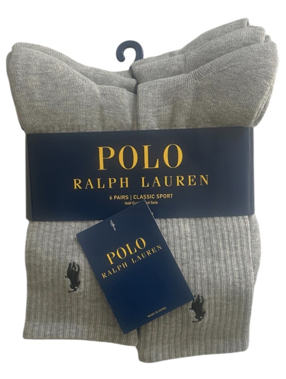 Polo Ralph Lauren Classic Sport Crew Socks 6-Pack Gray NWT
